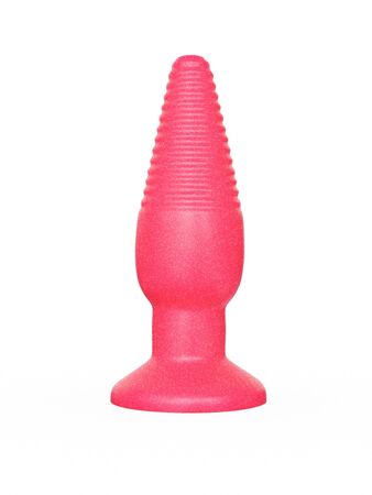 Розовая анальная втулка с рёбрышками - 14 см.